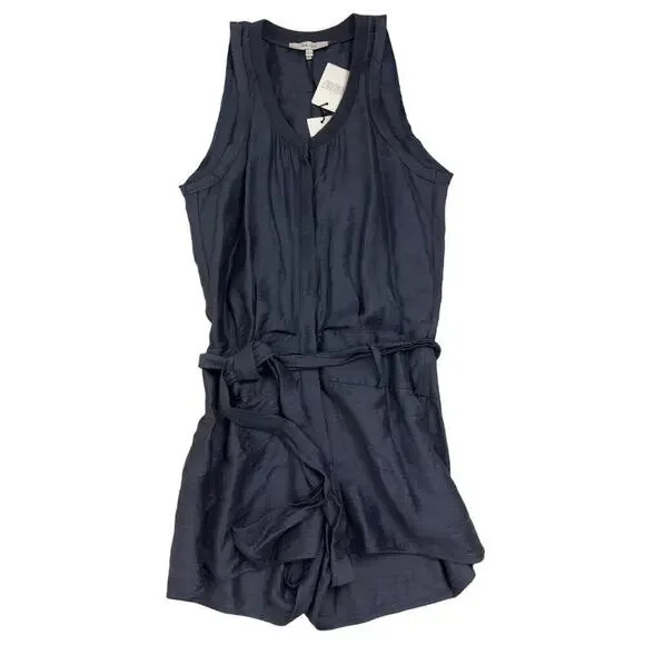 REISS MURPHY HEMP BLEND SLEEVELESS PLAYSUIT ROMPER IN NAVY NWT WOMEN'S SIZE‎ 2